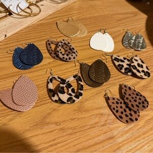 Women’s Faux Leather Teardrop & Animal Print Earrings - Multi Color